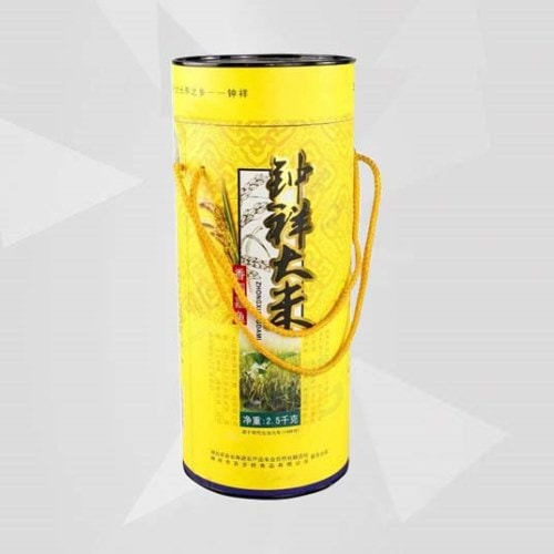 Round Rice Container with Nylon Handle Foil-lined Paper Tube Food Boxes with Rope Handles